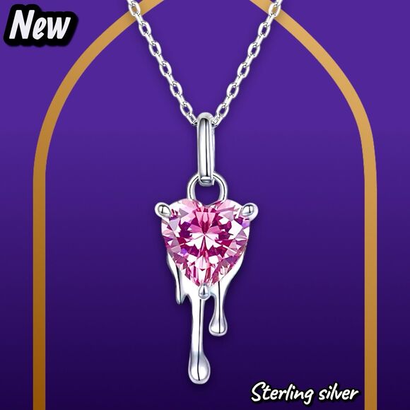 Exclusively Fancy Jewelry - NEW Exclusively Fancy – 925 Sterling Silver Pink Heart Melt Necklace